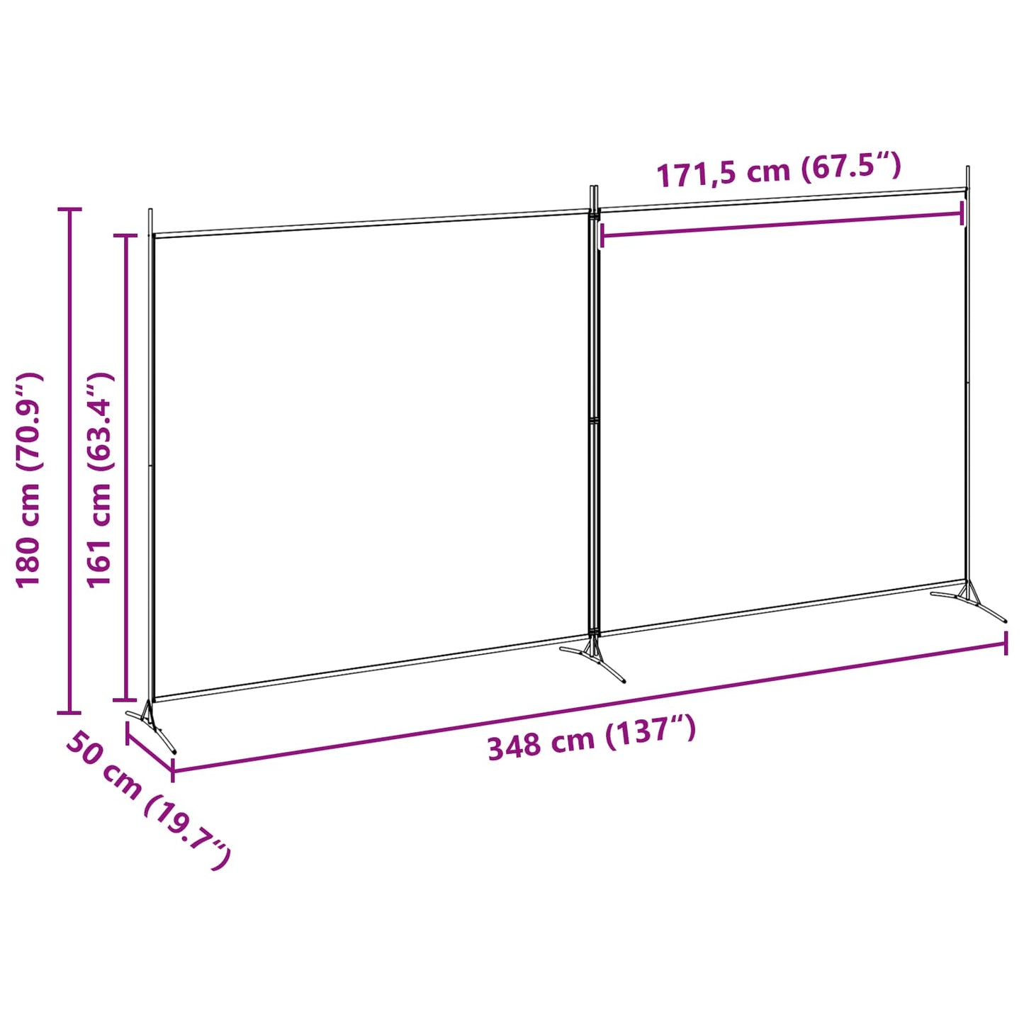 2-Panels Rom Skillevegg Beige 348 x 180 cm Stoff