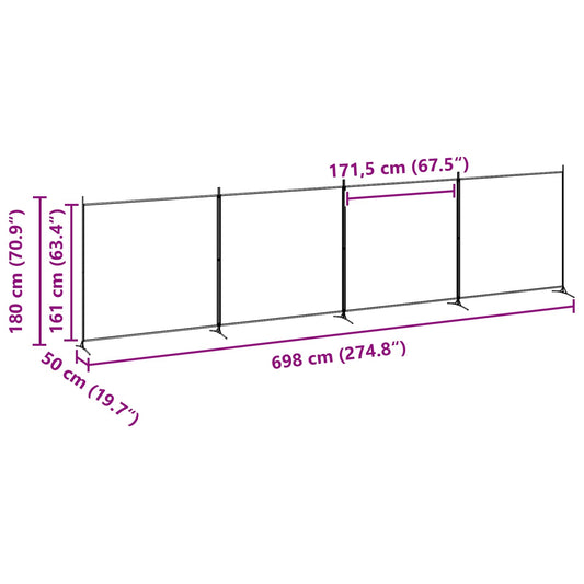 4-panel romdeler Beige 698 x 180 cm Stoff