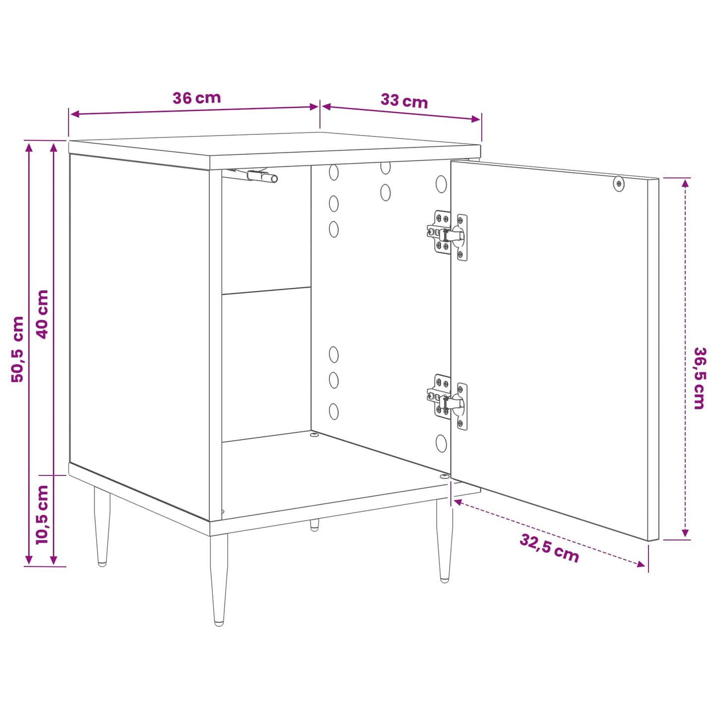 Nattbordskap ESSEN Svart eik 36 x 33 x 51 cm Konstruert tre
