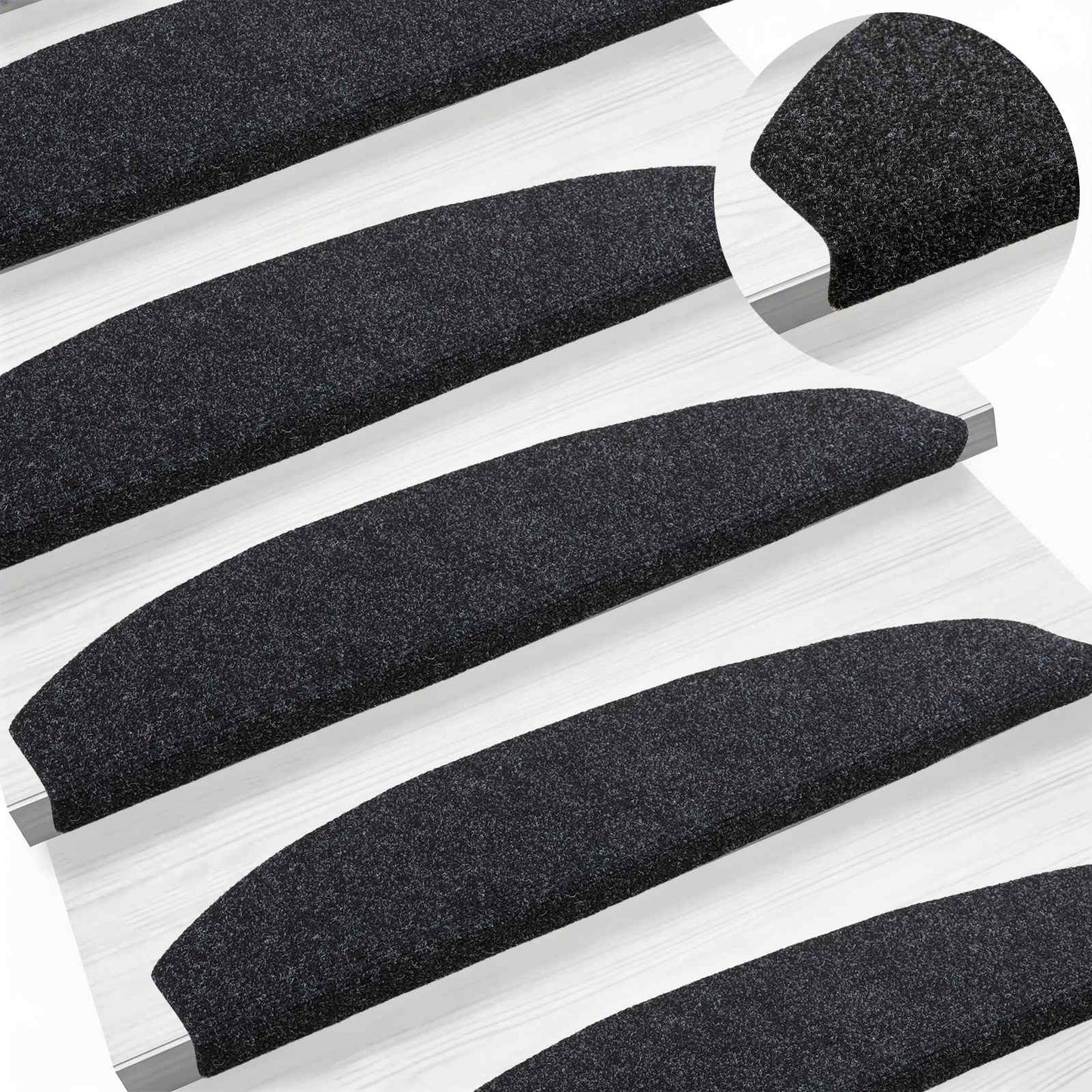 Selvlimende trappematter 15 pcs Svart 80 x 24,5 x 3,5 cm