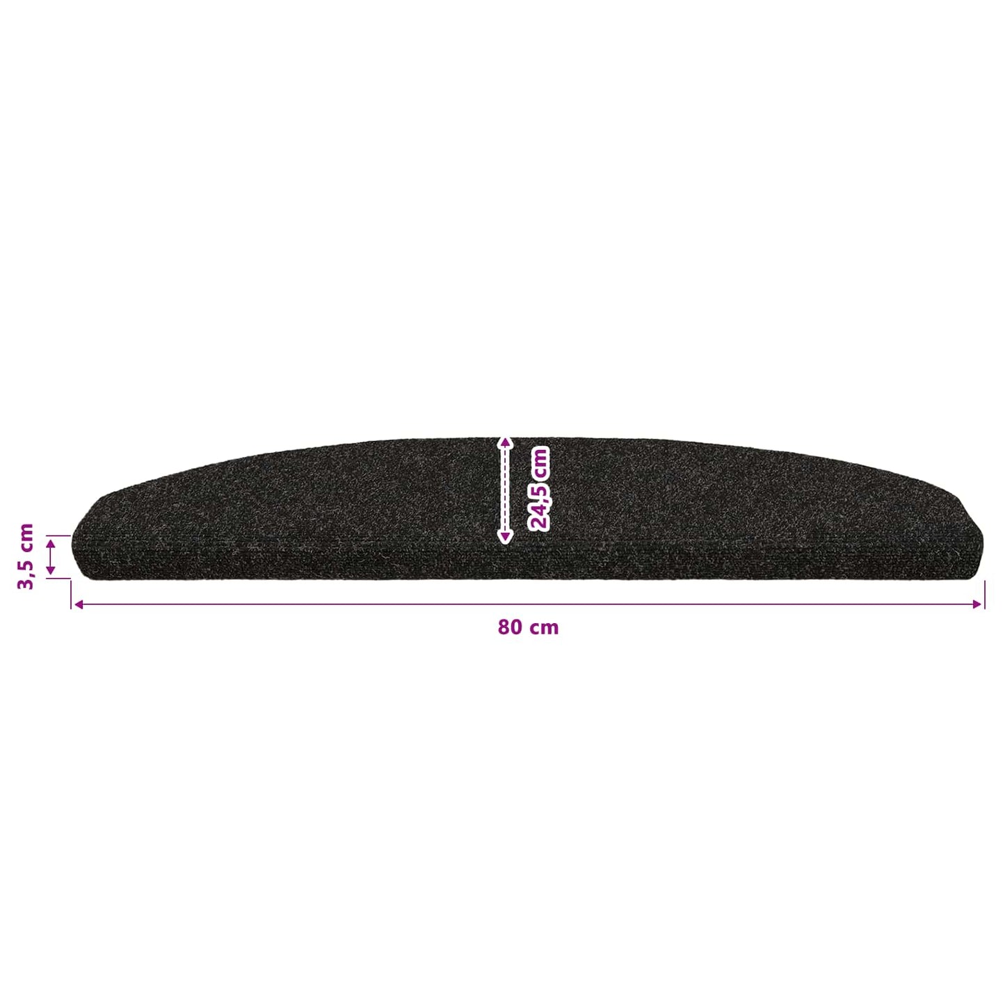 Selvlimende trappematter 15 pcs Svart 80 x 24,5 x 3,5 cm