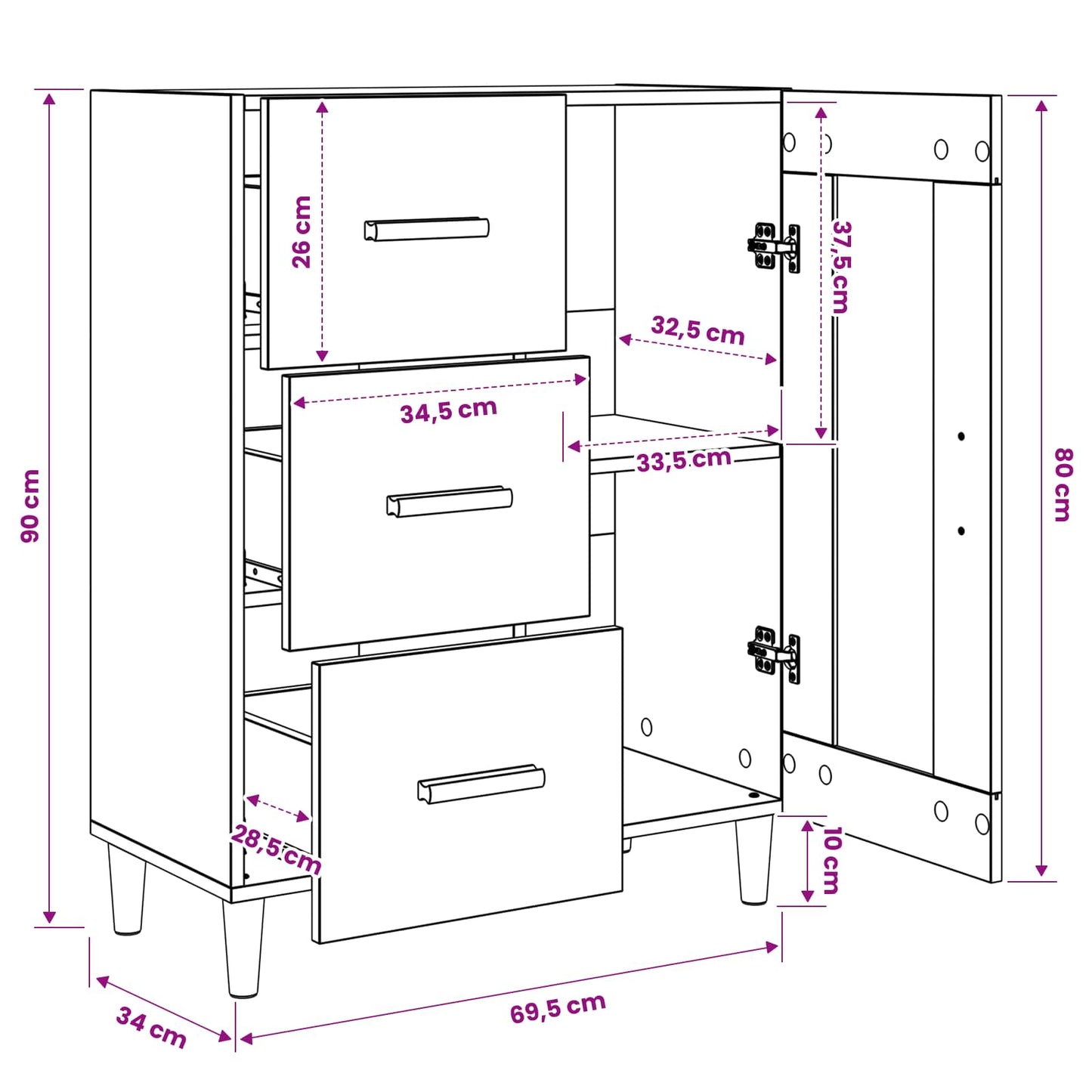 Serviesskap Gammelt tre 69,5 x 34 x 90 cm Konstruert tre
