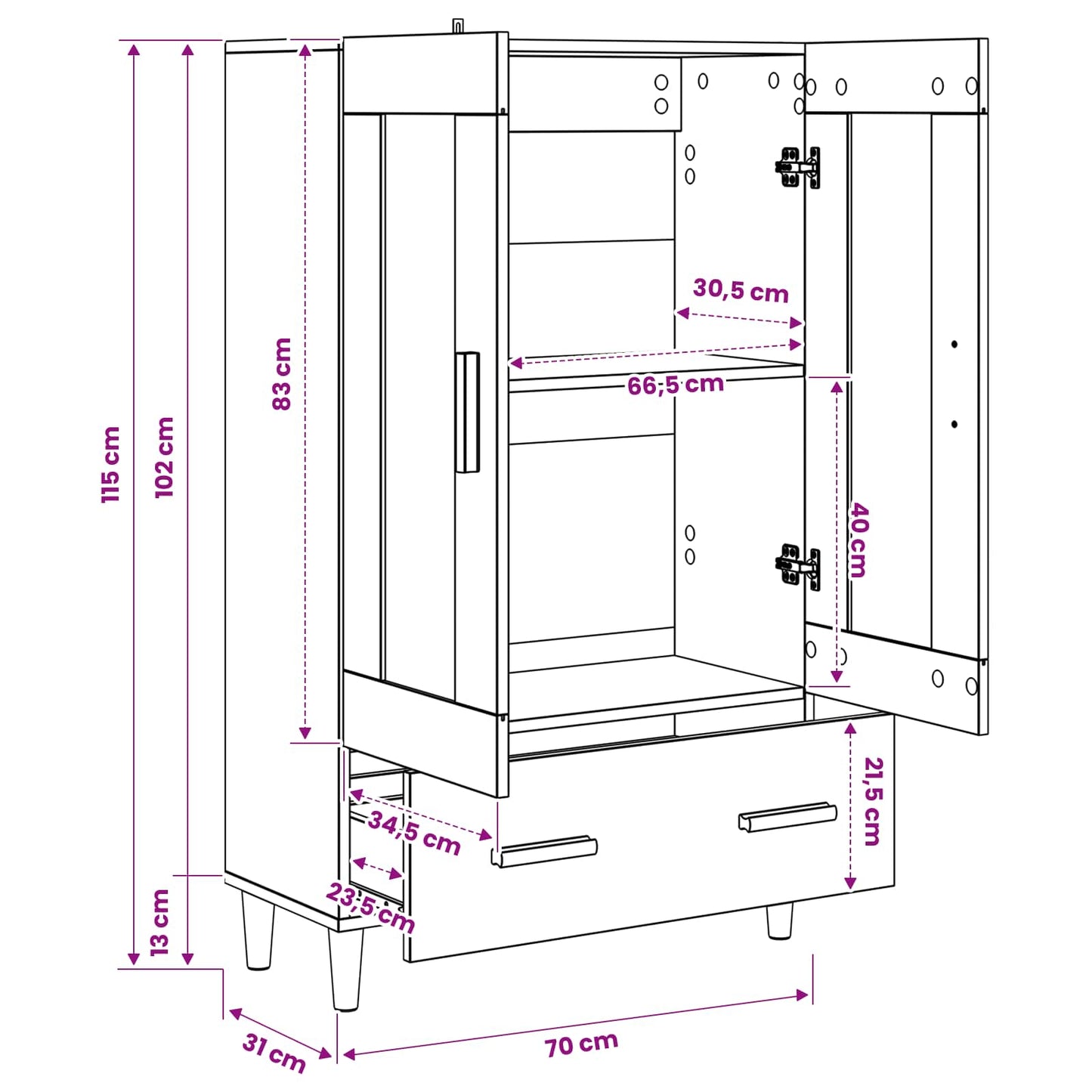 Høyskap Artisan eik 70 x 31 x 115 cm Konstruert tre
