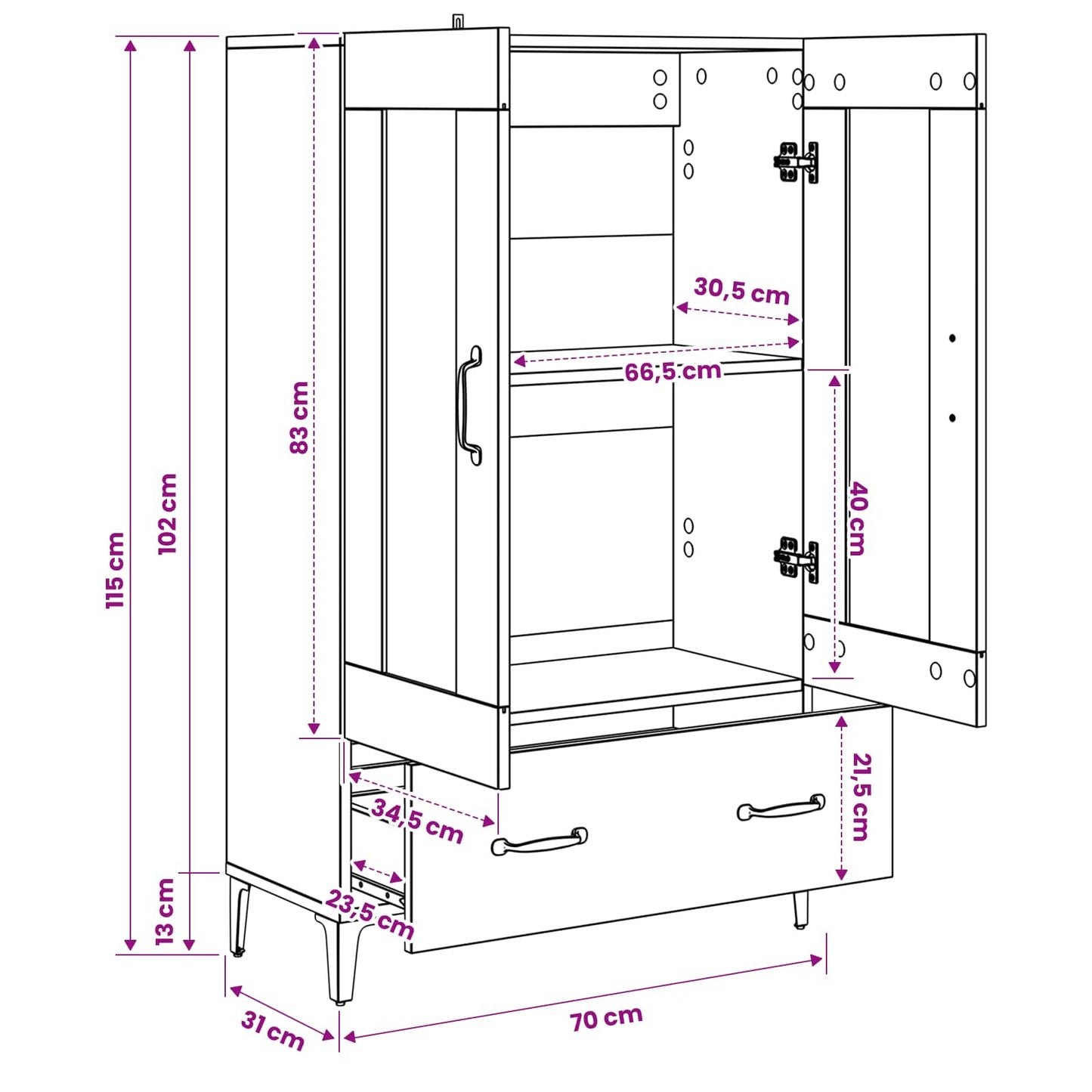Høyskap Svart eik 70 x 31 x 115 cm Konstruert tre
