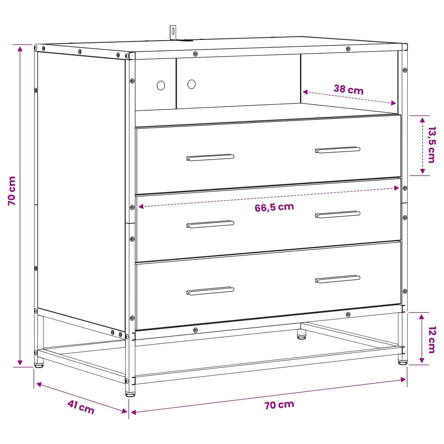 Skuffeskap 3-Skuff Gammelt tre 70 x 41 x 70 cm Konstruert tre