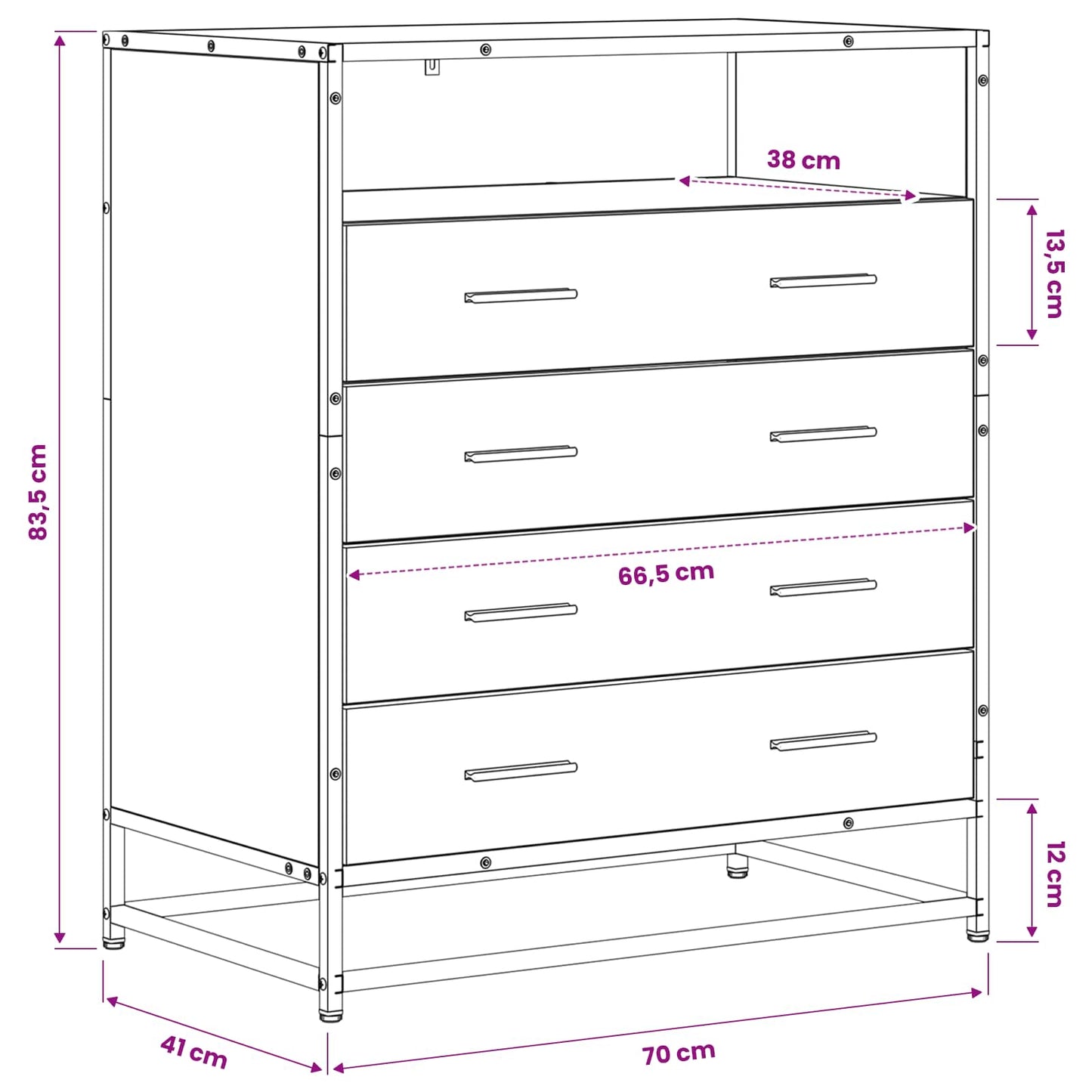 Skuffeskap 4-Skuff Gammelt tre 70 x 41 x 83,5 cm Konstruert tre