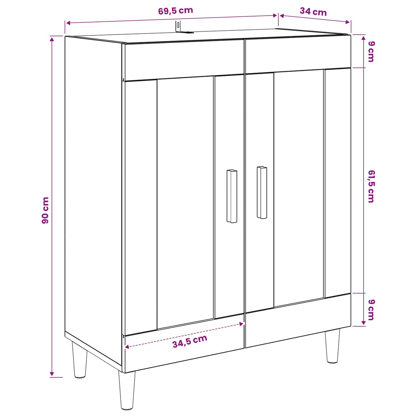 Serviesskap Artisan eik 69,5 x 34 x 90 cm Konstruert tre