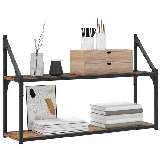 Vegghylle Veggmontert Gammelt tre 80 x 21 x 51 cm metall PB