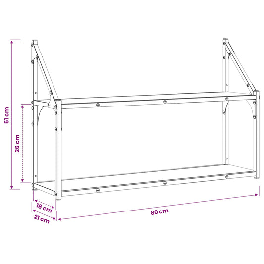 Vegghylle Veggmontert Gammelt tre 80 x 21 x 51 cm metall PB