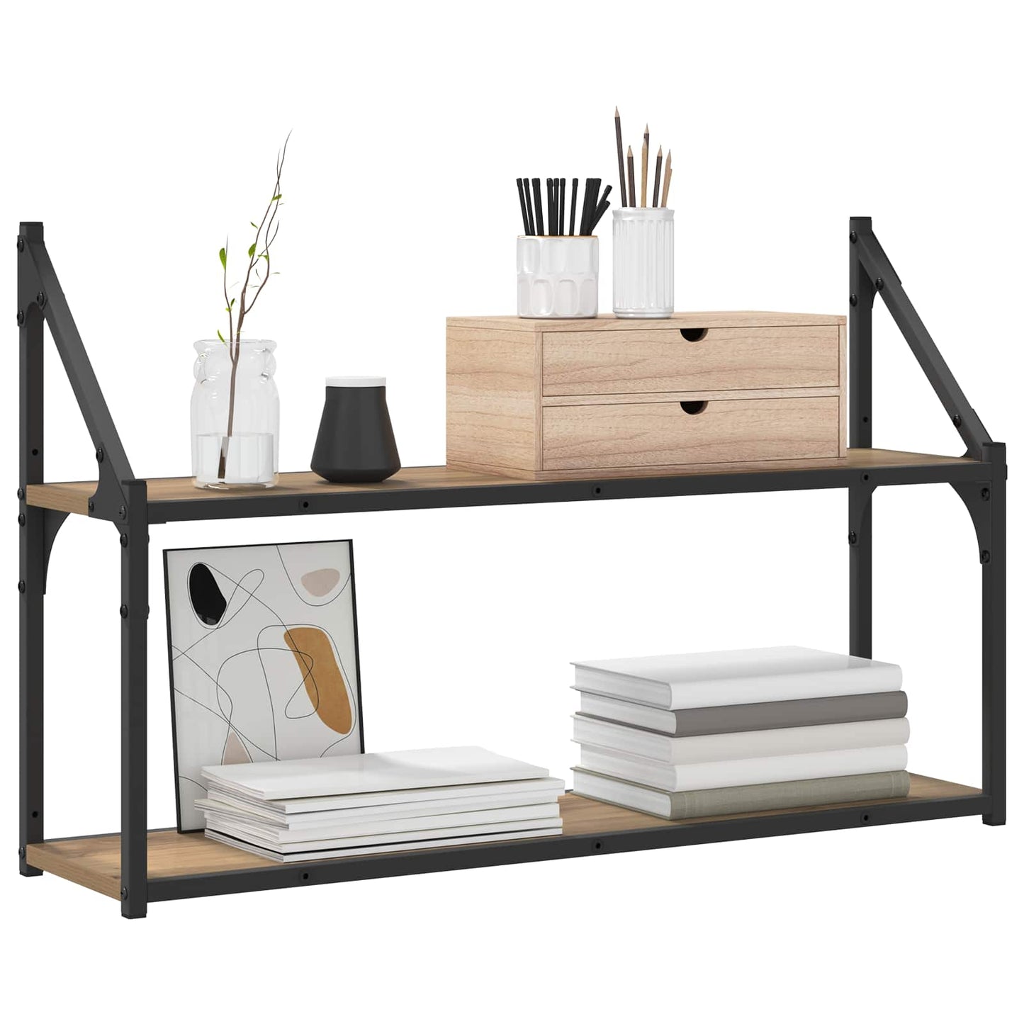 Vegghylle Veggmontert Artisan eik 80 x 21 x 51 cm metall PB