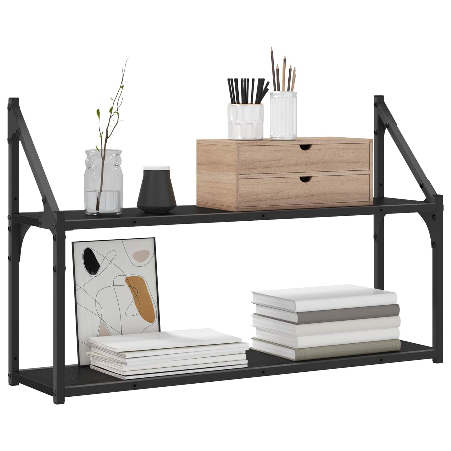 Vegghylle Veggmontert Svart eik 80 x 21 x 51 cm metall PB