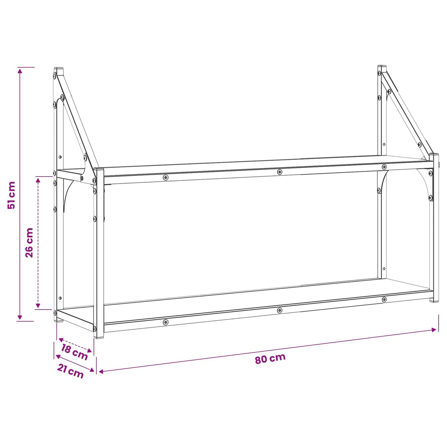 Vegghylle Veggmontert Svart eik 80 x 21 x 51 cm metall PB