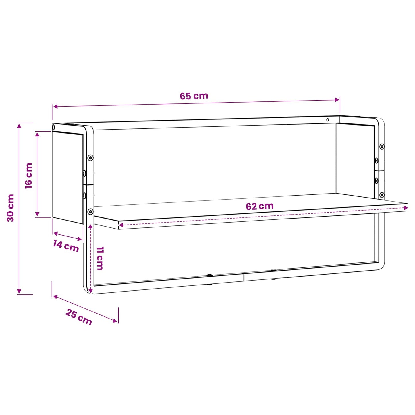 Vegghylle Veggmontert Gammelt tre 65 x 25 x 30 cm metall PB