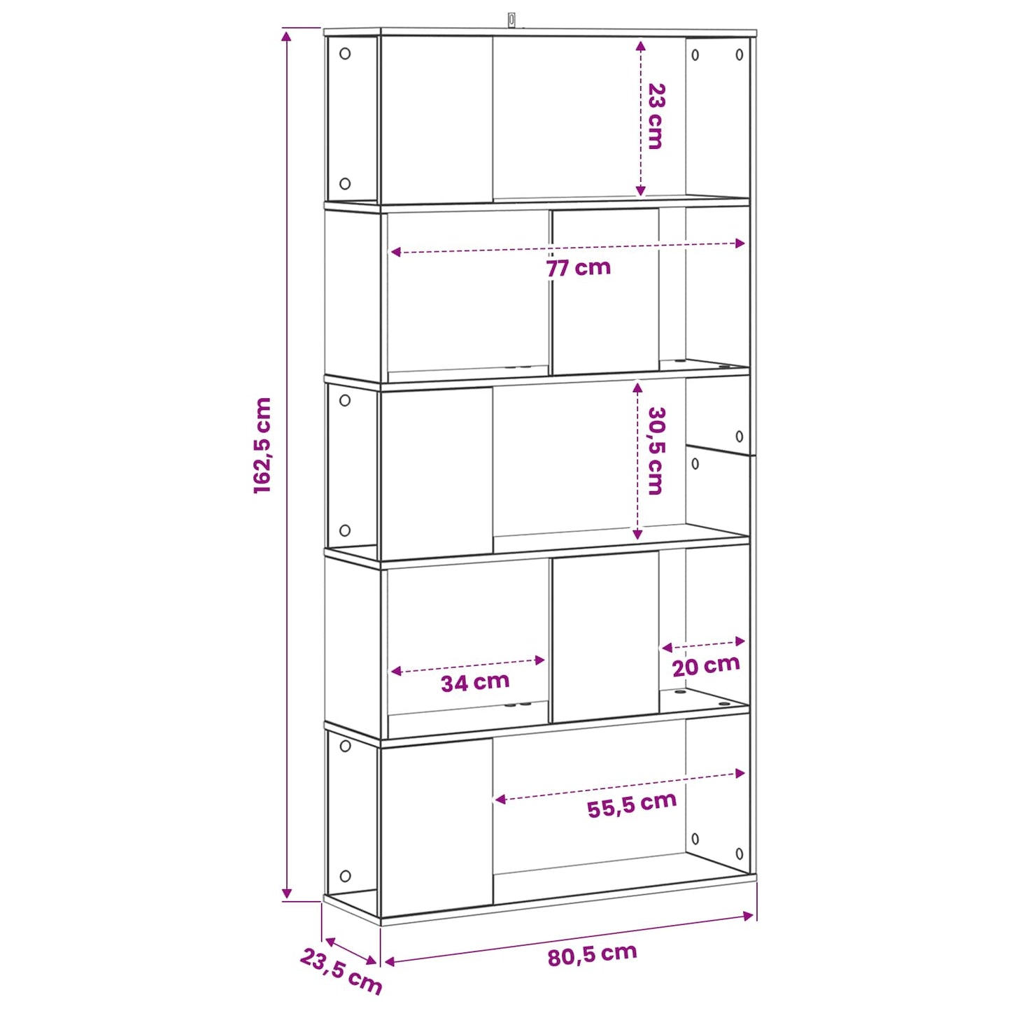 Bokhylle Svart eik 80,5 x 23,5 x 162,5 cm PB