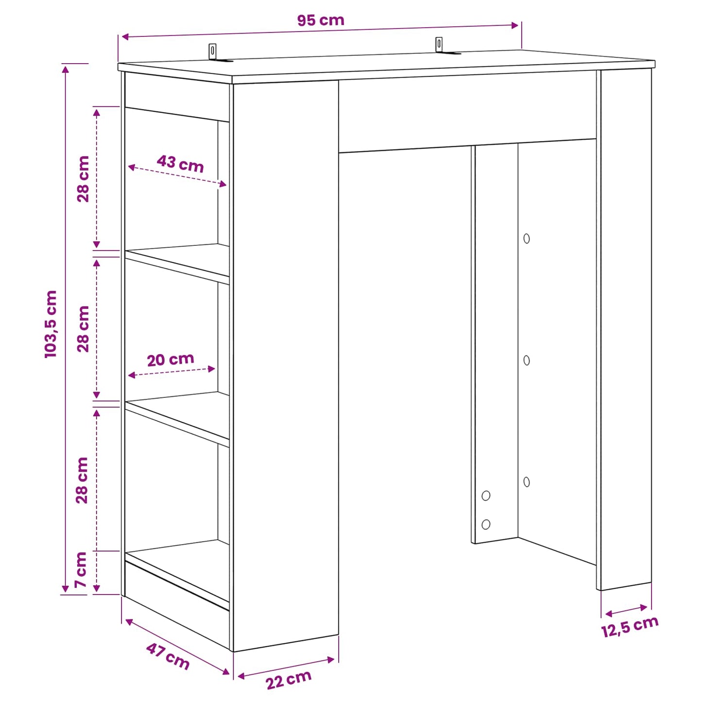 Barbord 95 x 47 x 103,5 cm Konstruert tre Svart eik