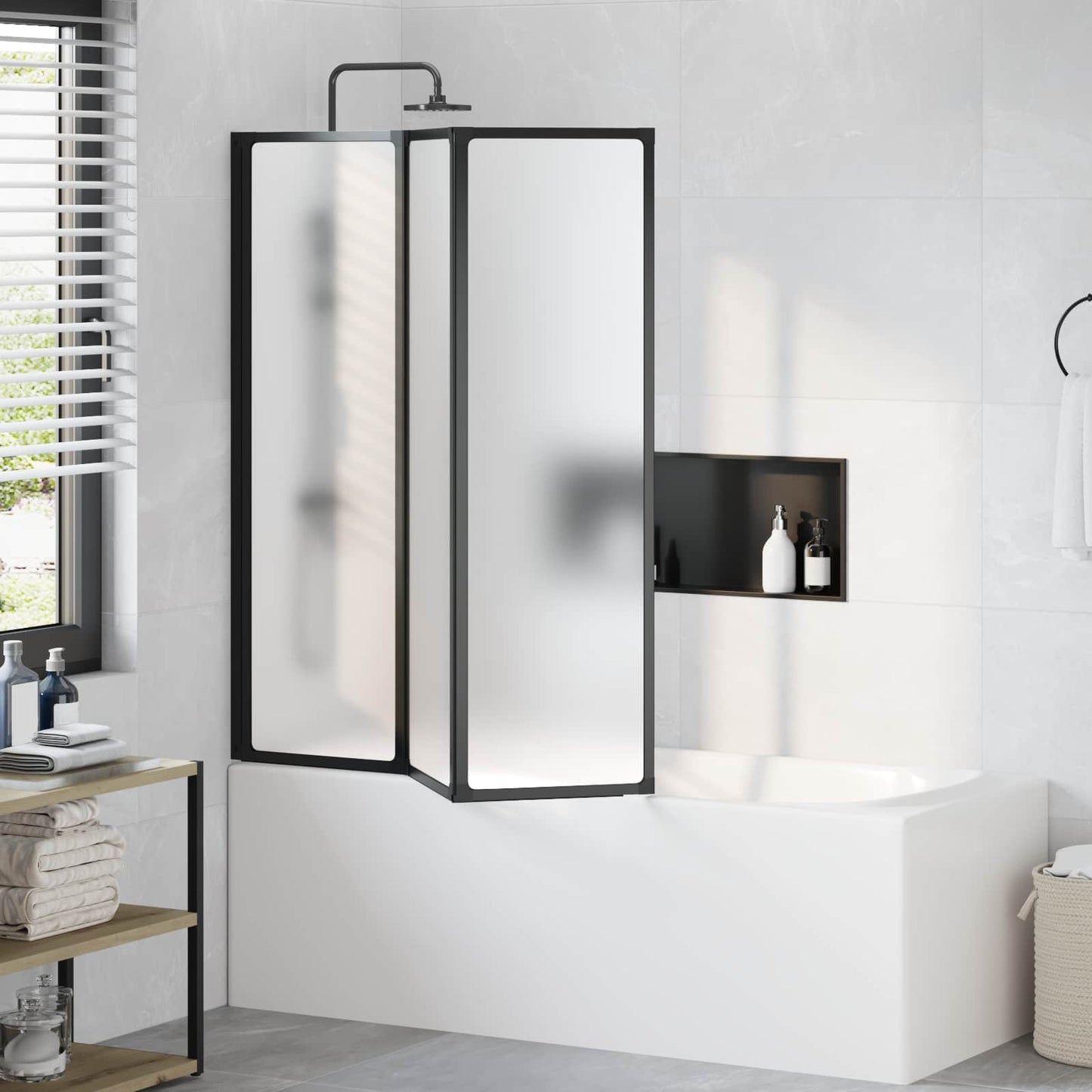 Sammenleggbar dusjskjerm Svart og Full Frost 132 x 2 x 140 cm