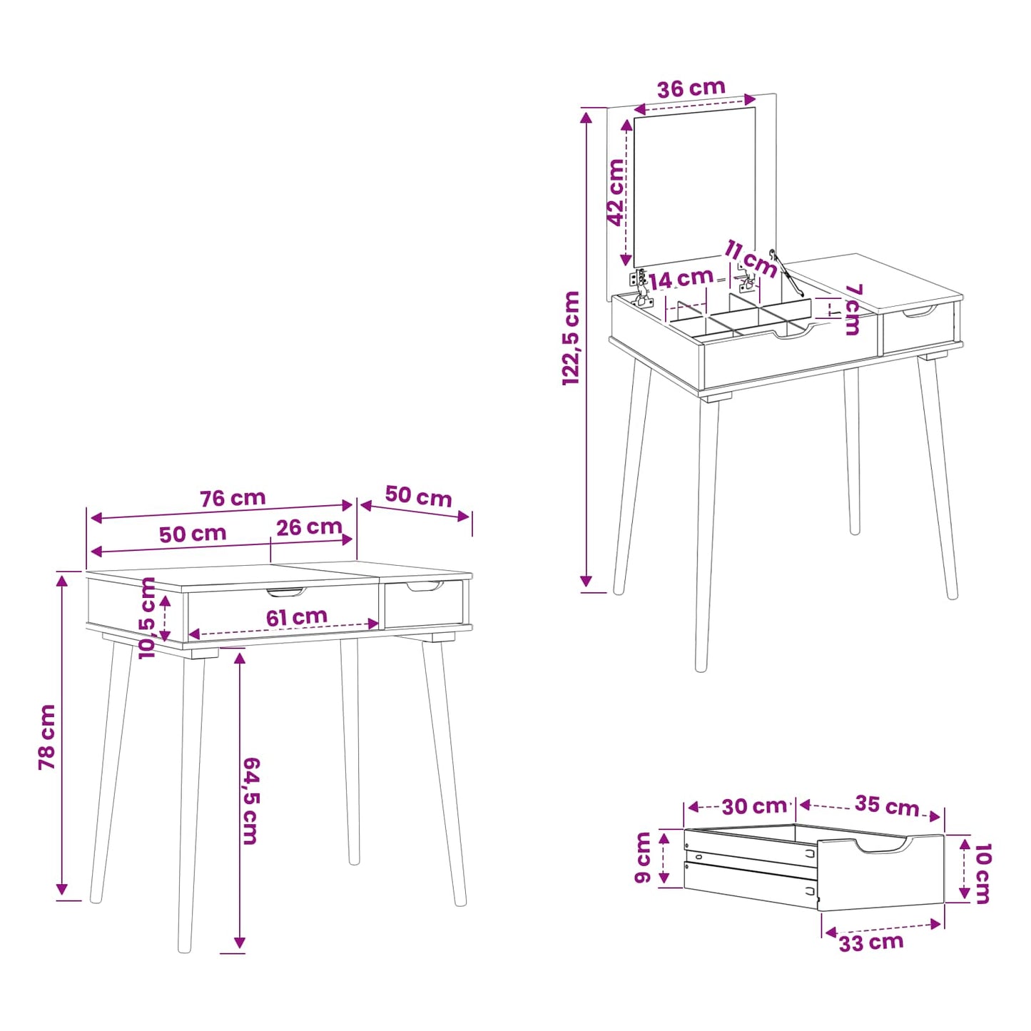 Sminkebord FAUSKE Hvit 76 x 50 x 78 cm