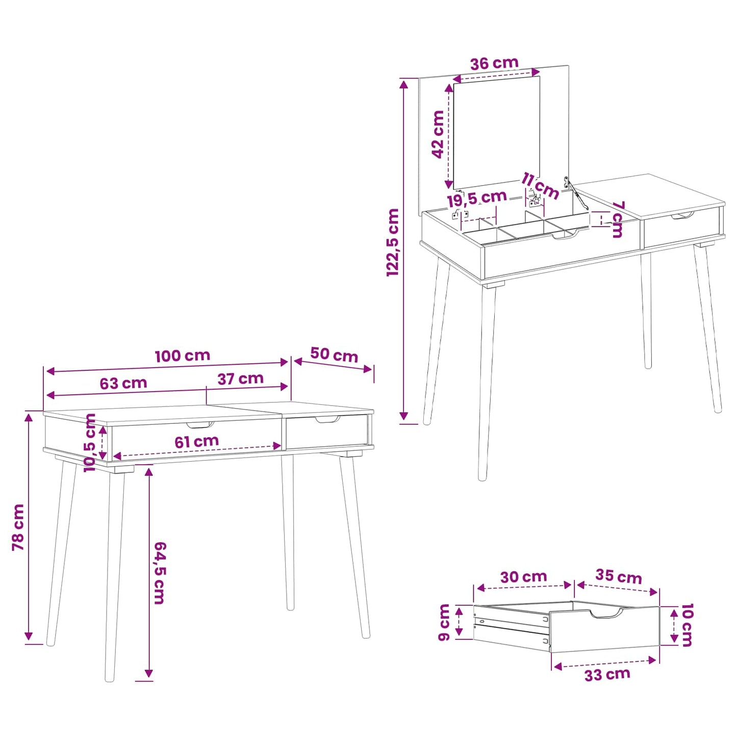 Sminkebord FAUSKE Hvit 100 x 50 x 78 cm