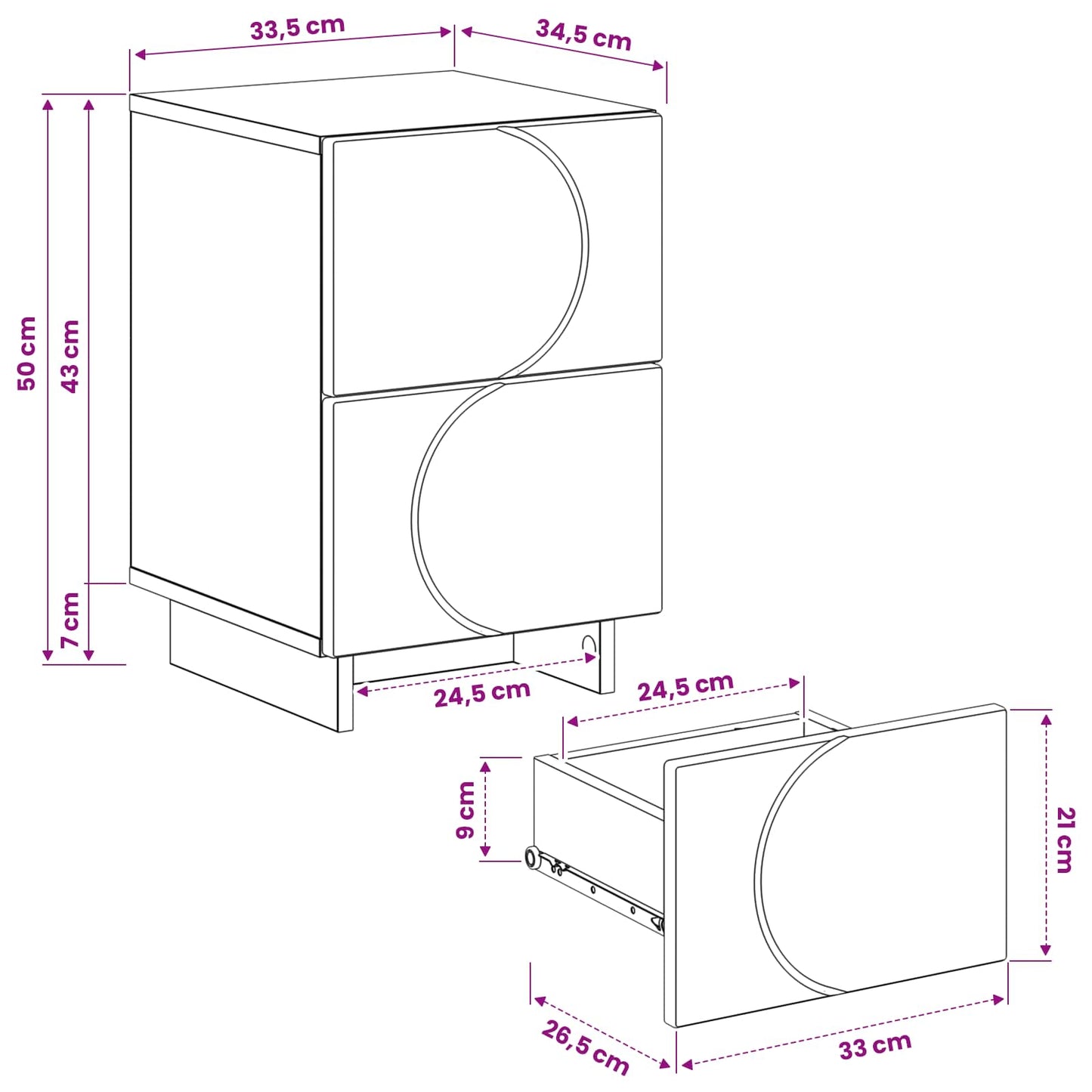 Nattbordskap Betonggrå 33,5 x 34,5 x 50 cm Konstruert tre