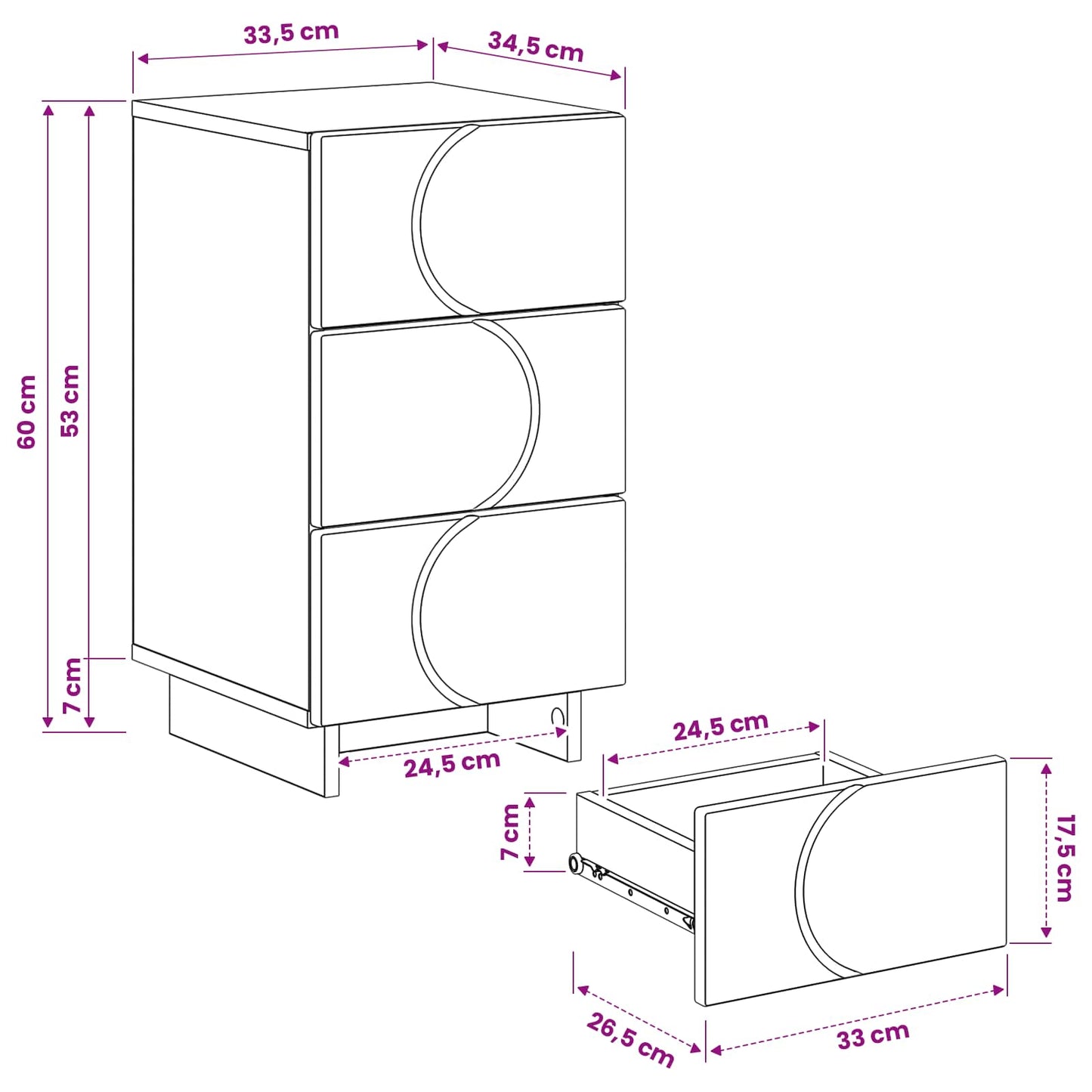 Nattbordskap Hvit 33,5 x 34,5 x 60 cm Konstruert tre