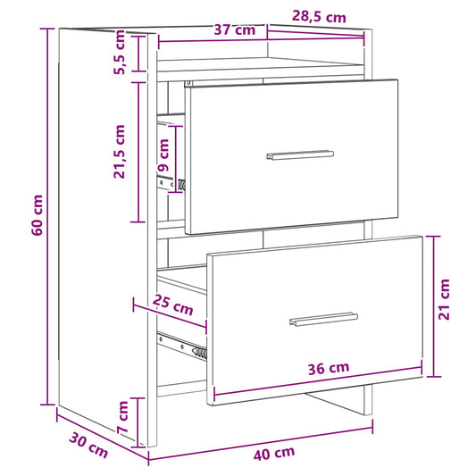 Nattbord 2 pcs Gammelt tre 40 x 30 x 60 cm Konstruert tre