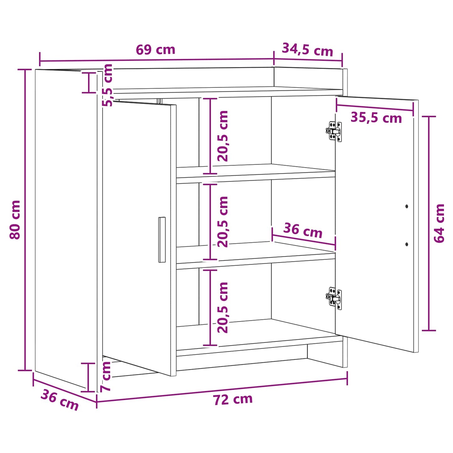 Serviesskap Svart eik 72 x 36 x 80 cm Konstruert tre