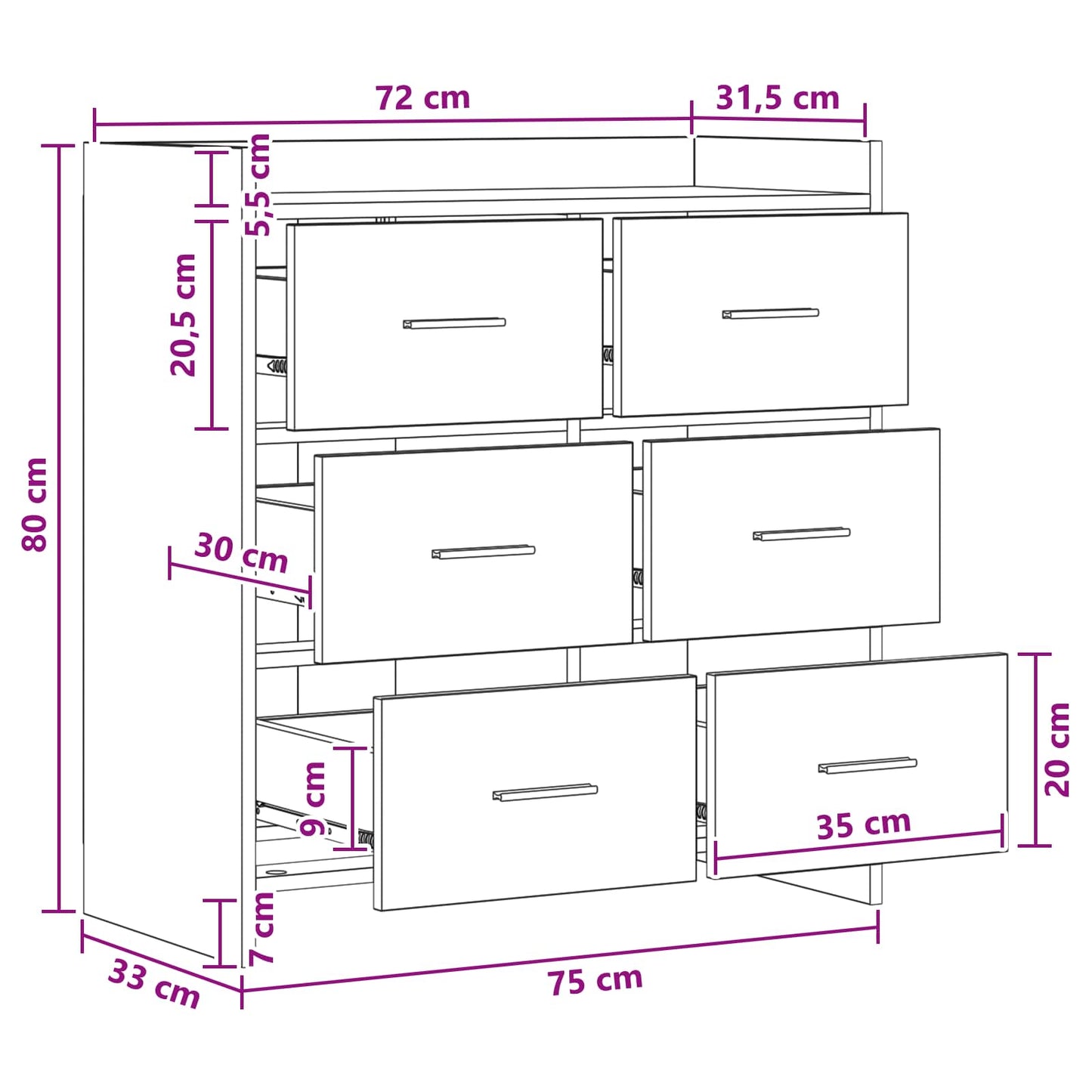 Serviesskap Svart eik 75 x 33 x 80 cm Konstruert tre