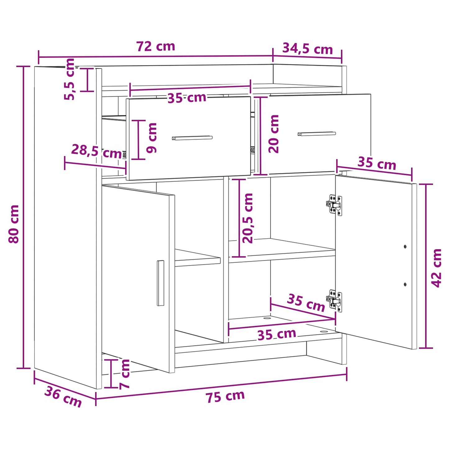 Serviesskap Artisan eik 75 x 36 x 80 cm Konstruert tre