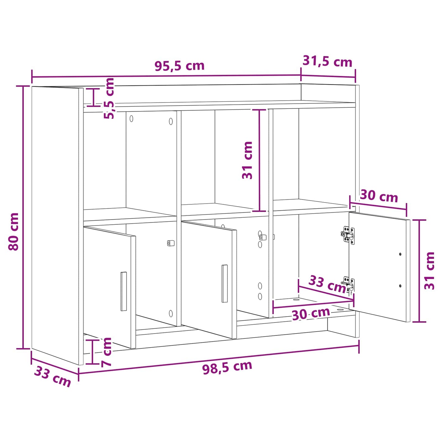Serviesskap Sonoma eik 98,5 x 33 x 80 cm Konstruert tre