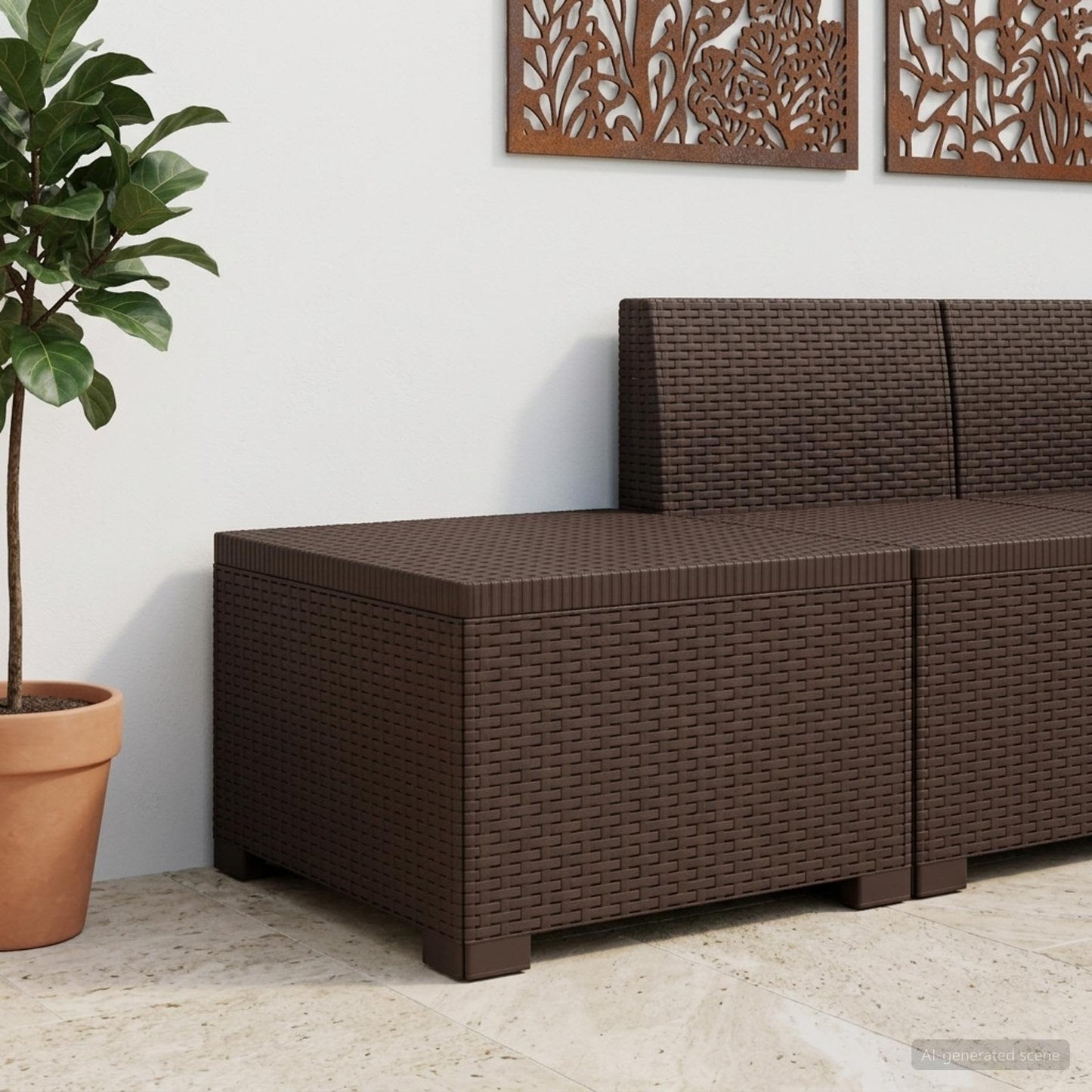 1-seters Hage Sofa Rattan Utseende PP Brun