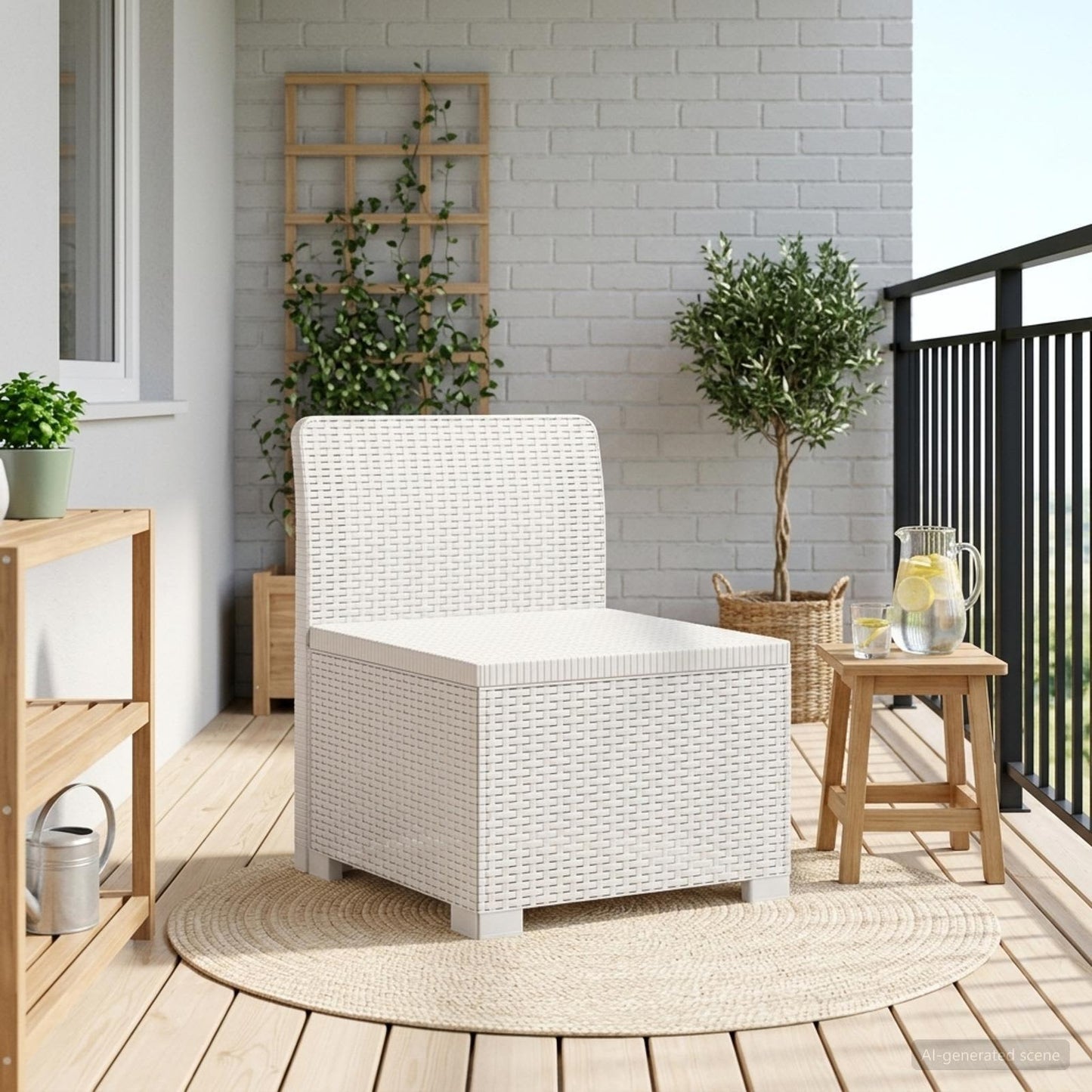 1-seters Hage Sofa Rattan Utseende PP Hvit