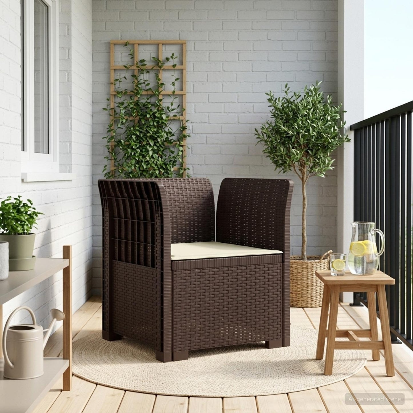 1-seters Stol med Pute Rattan Utseende PP Brun