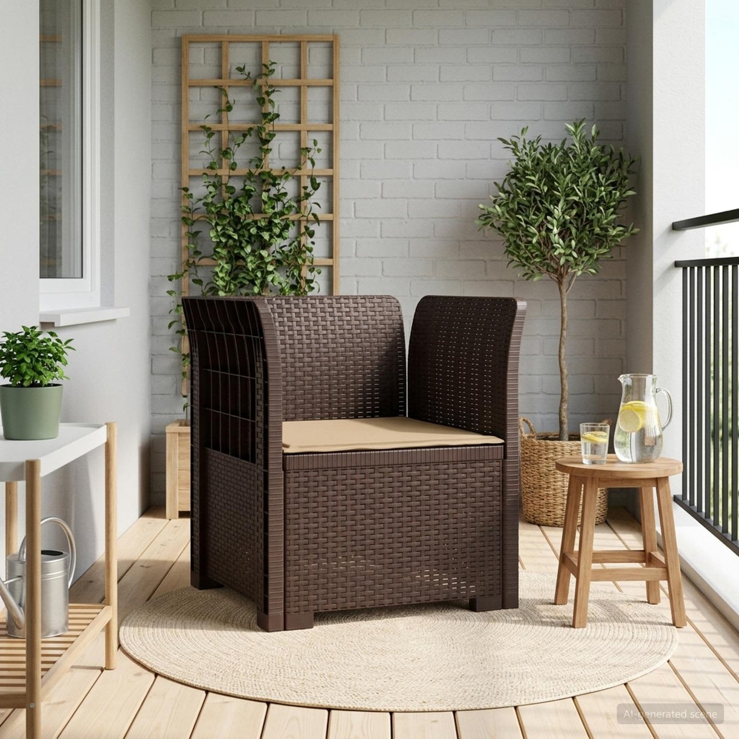1-seters Stol med Pute Rattan Utseende PP Brun