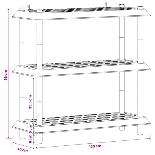 Hyllesystem 3 nivåer 100 x 40 x 96 cm PP Lysegrå