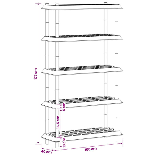 Hyllesystem 5 nivåer 100 x 40 x 177 cm PP Lysegrå