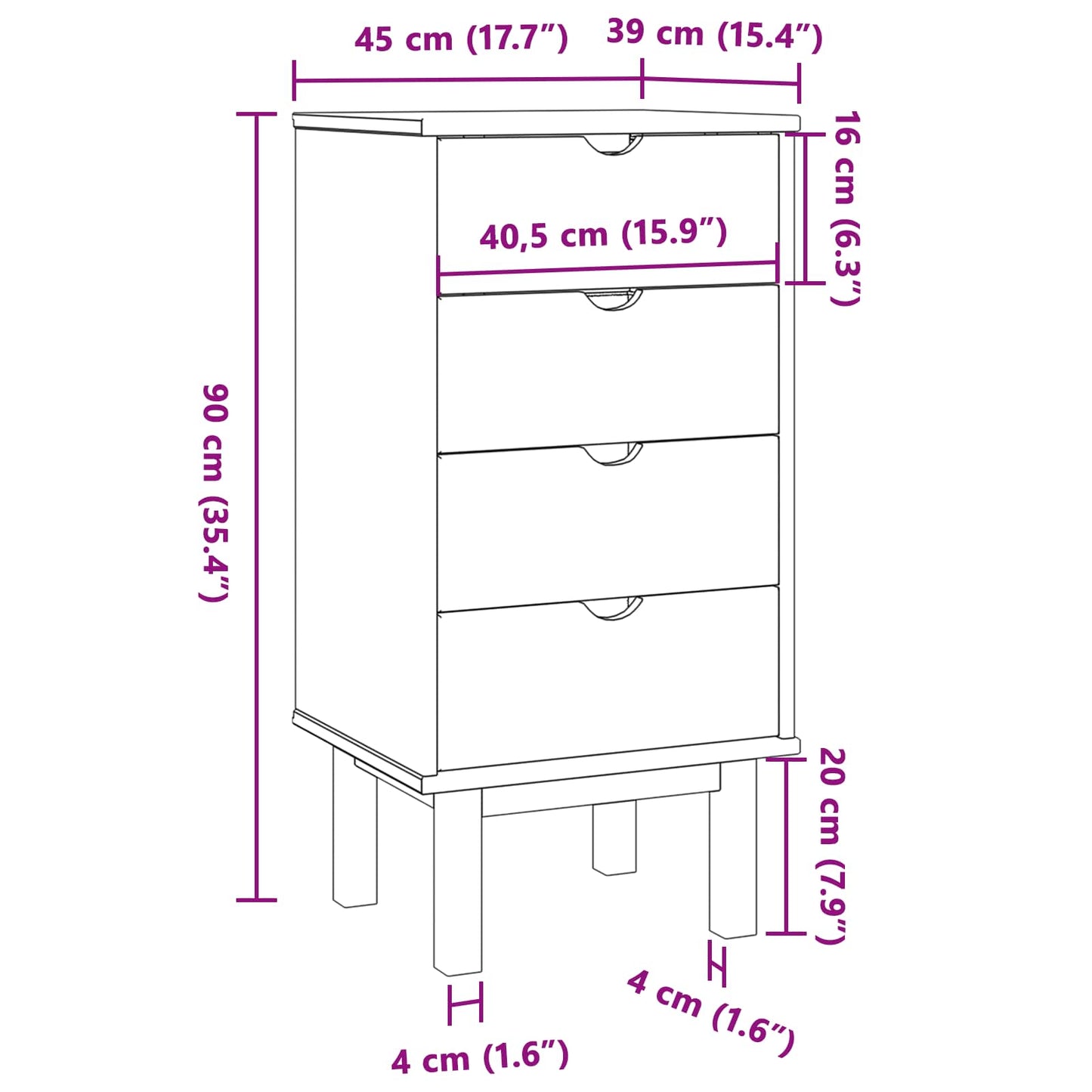 Kommode med skuff OTTA Svart 45 x 39 x 90 cm Heltre furu
