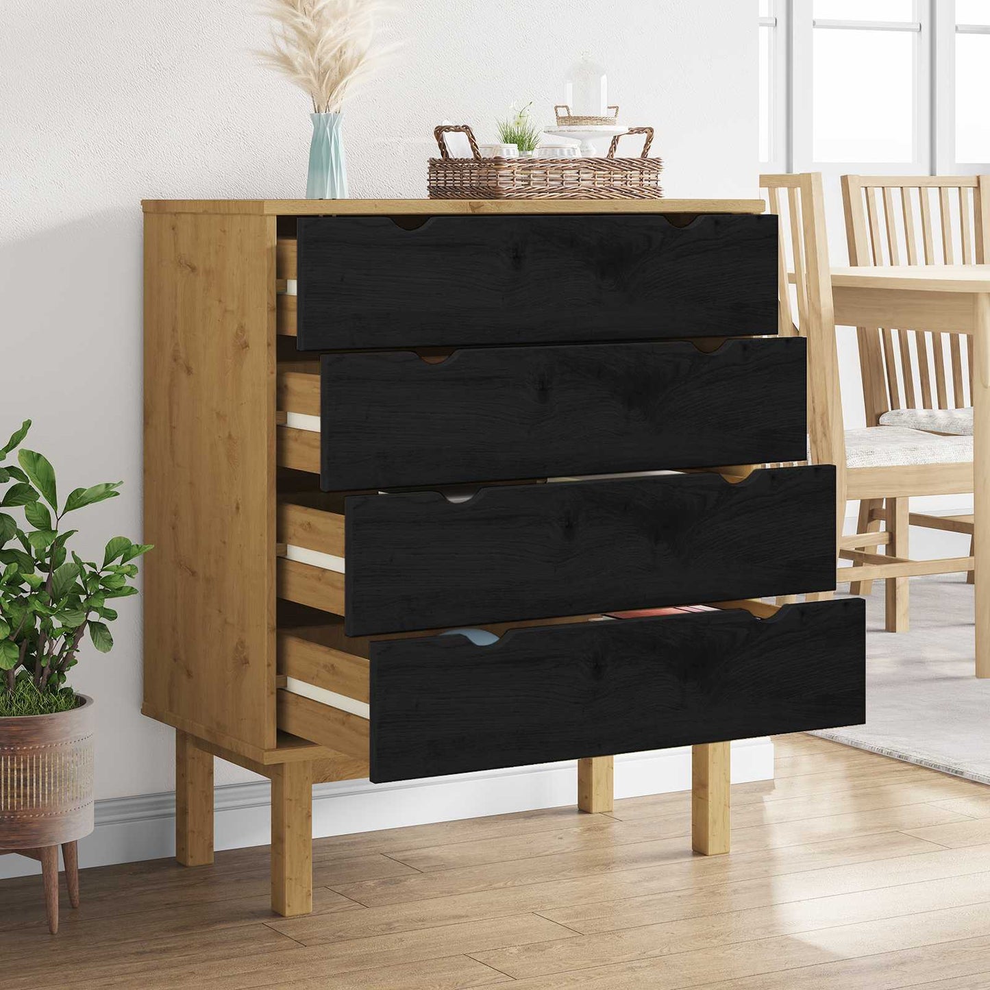 Kommode med skuff OTTA Svart 76,5 x 39,5 x 90 cm Heltre furu