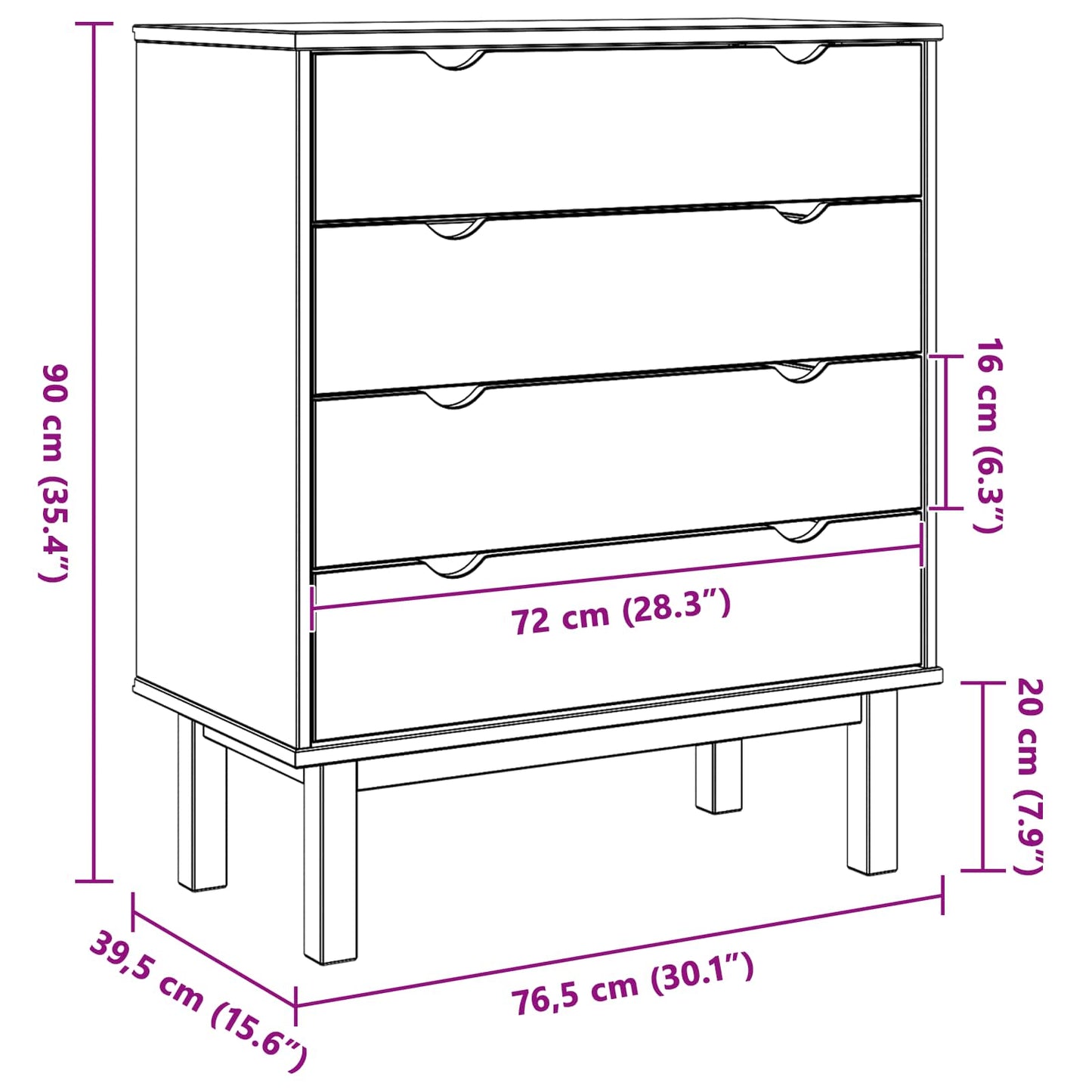 Kommode med skuff OTTA Svart 76,5 x 39,5 x 90 cm Heltre furu