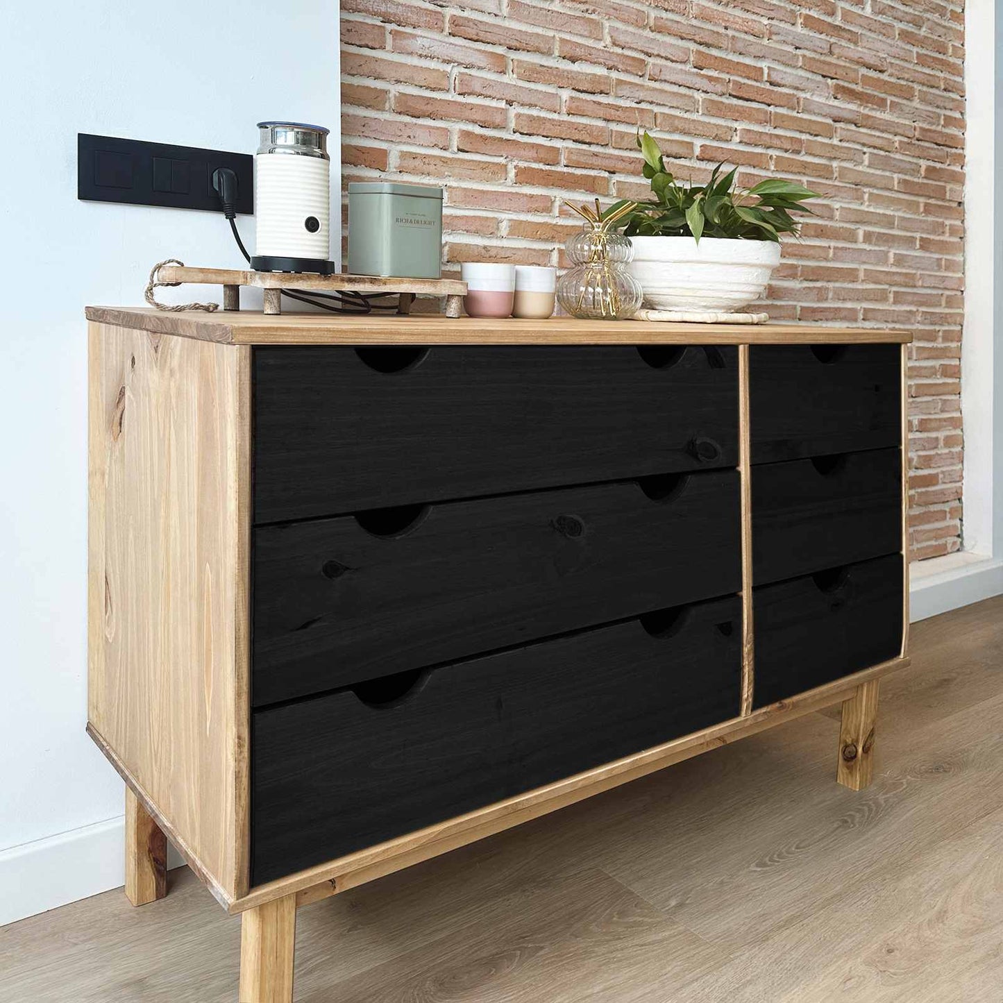 Skuffeskap med skuff OTTA Svart 111 x 43 x 73,5 cm Heltre furu