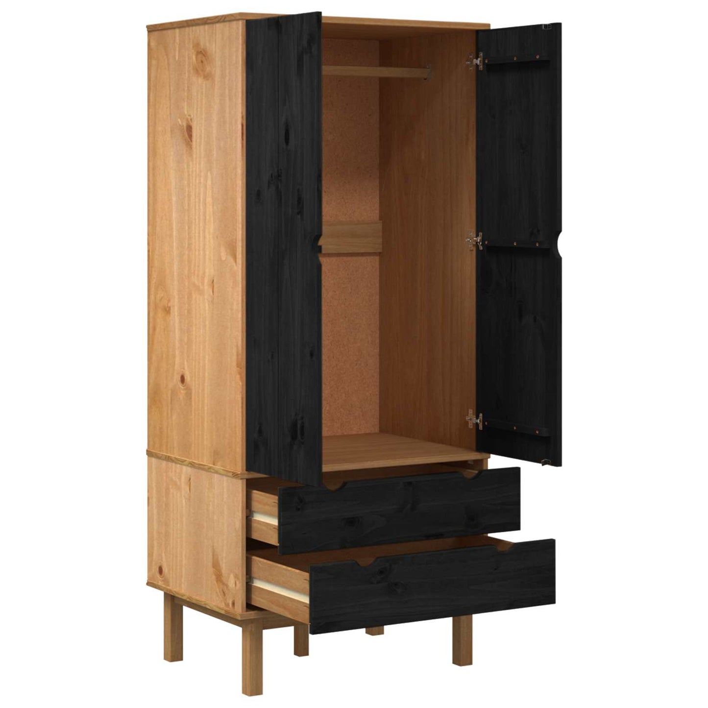 Garderobeskap med dør OTTA Svart 76,5 x 53 x 172 cm Heltre furu