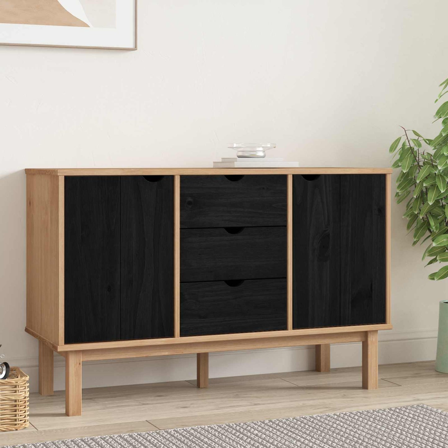 Serviesskap OTTA Svart 113,5 x 43 x 73 cm Heltre furu