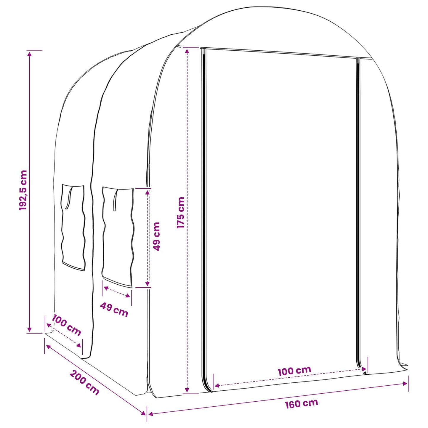 Drivhus med ramme 160 x 200 x 192,5 cm PVC Gjennomsiktig