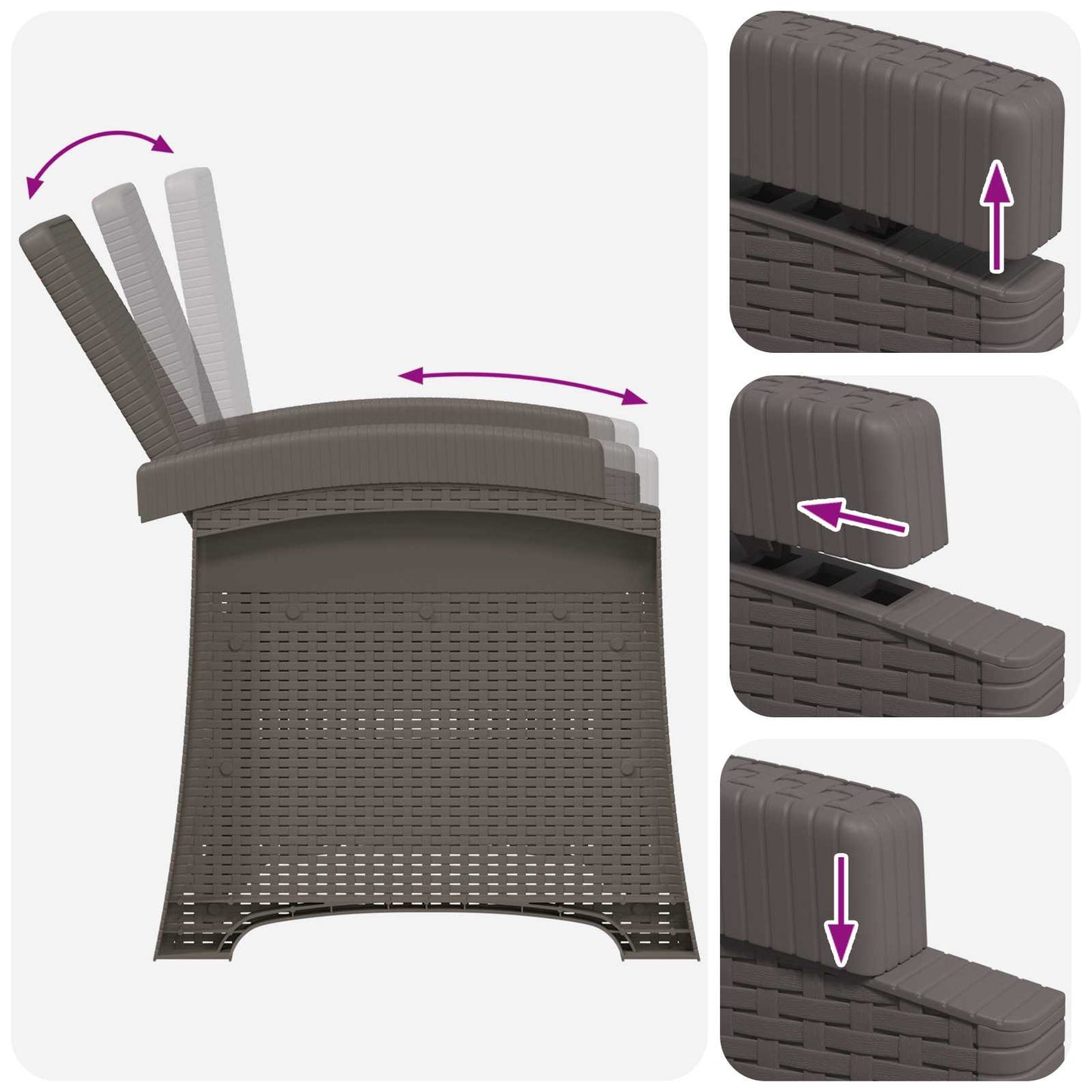 Lenestol for hage med rattan-look Lysegrå PP