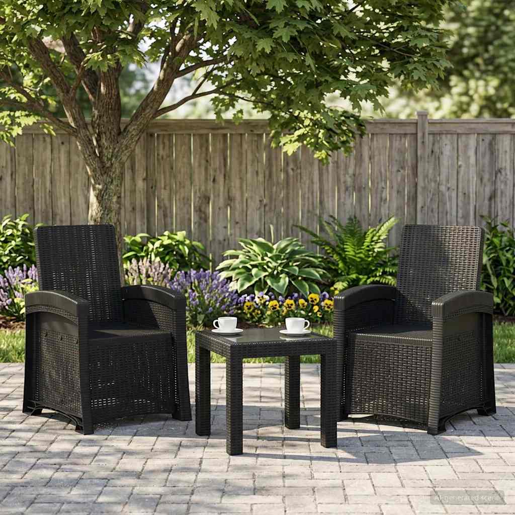 Lenestol for hage med rattan-look 2 pcs Antrasitt PP