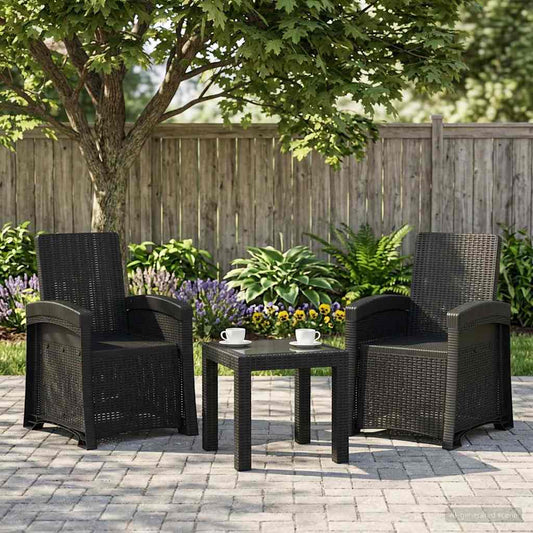 Lenestol for hage med rattan-look 2 pcs Antrasitt PP