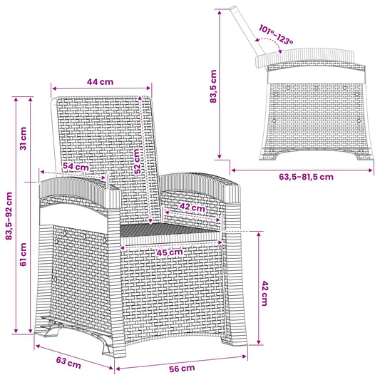 Lenestol for hage med rattan-look 2 pcs Hvit PP