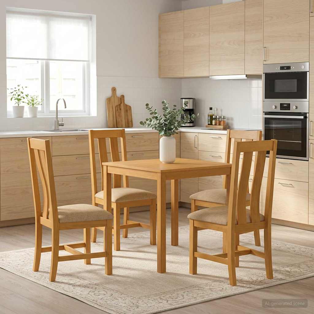 Spisestuesett 5 stk. Beige Massivt Eiketre