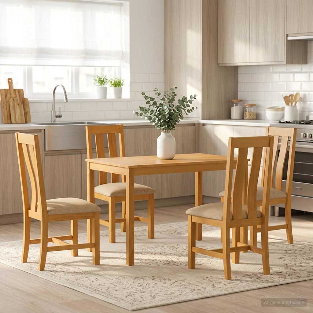 Spisestuesett 5 stk. Beige Massivt Eiketre