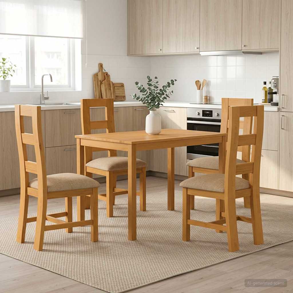 Spisestuesett 5 stk. Beige Massivt Eiketre