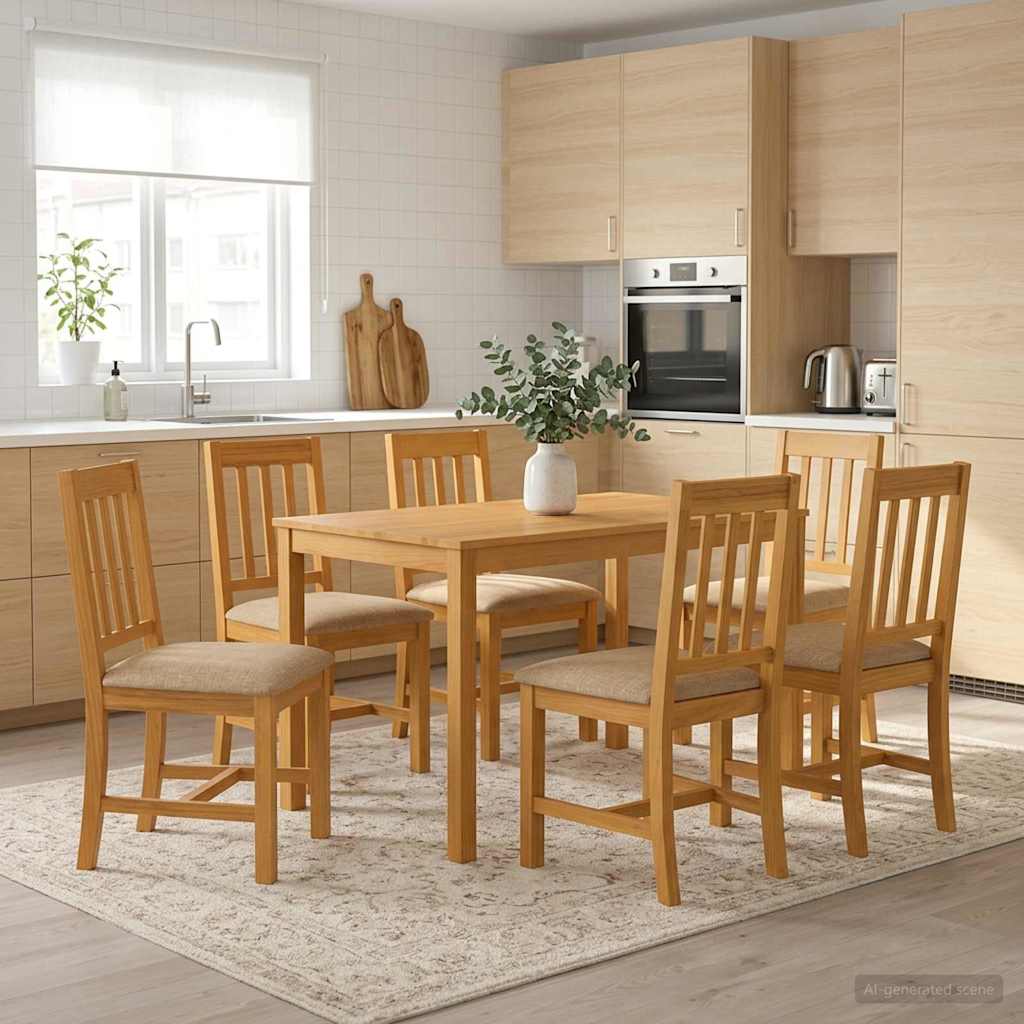 Spisestuesett 7 stk. Beige Massivt Eiketre